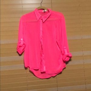 Sheer Neon Pink Button Up Shirt